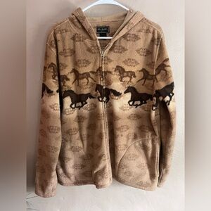 Bit & Bridle Tan and Brown Horse-Print Fleece Zip Hoodie
